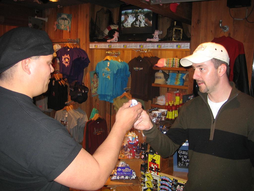 Pebble2007 014 Inside the gift shop at Bubba Gump on Cannery Row, suitably drunk